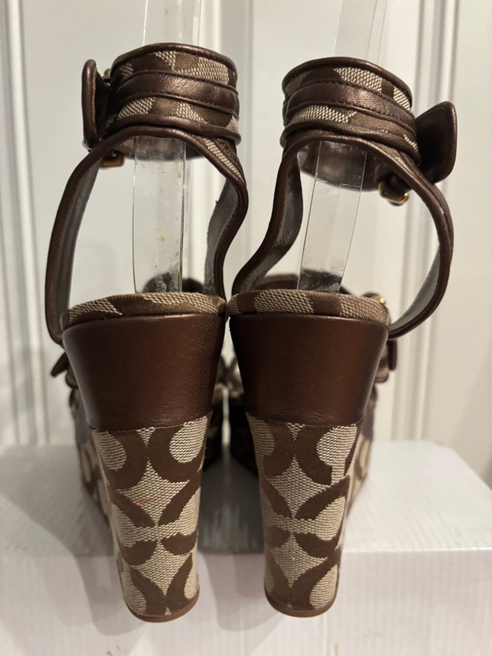 Coach Marlee Wedge Sandals Signature Canvas Pattern Khaki Brown Size 8 - Picture 9 of 13